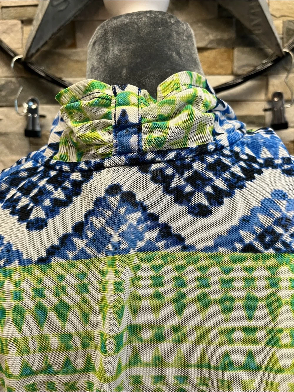 Easy Wear CHICOS Open-Front Patterned Women's Cardigan in Blue and Green
